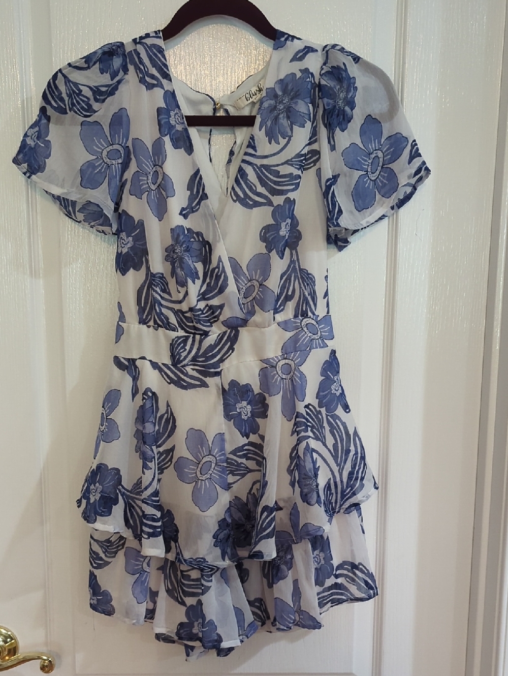 Blush White and Blue Floral Dress